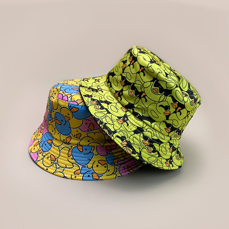 Cartoon Yellow Duck Bucket Hats New Unisex Cute Sunshade Double Sided Wearable Fashion Casual Versatile Outdoor Fisherman Caps