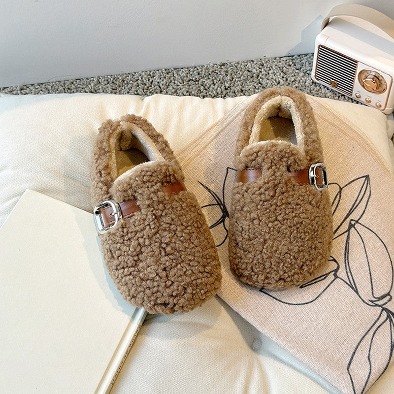 Winter Children's Shoes 2025 New Girls Fluffy Cotton Shoes Soft Bottom Non-slip Kids Fashion Simple Plush Shoes Trend Versatile