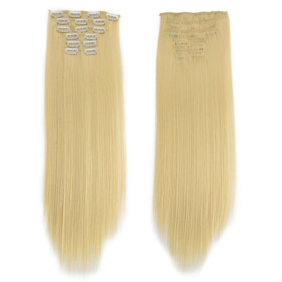 16 Clips in Hair Extensions 24Inchs Long Straight Hairstyle Synthetic Blonde Black Hairpieces Heat Resistant Fake Hair 6Pcs/Set