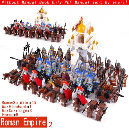 MOC Roman Empire Spartan Army Medieval Soldier Chariot Building Block Bricks Ancient Military War Helmet Toys For Children