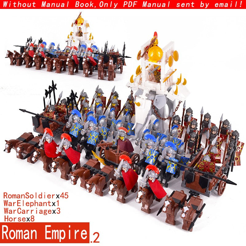 MOC Roman Empire Spartan Army Medieval Soldier Chariot Building Block Bricks Ancient Military War Helmet Toys For Children