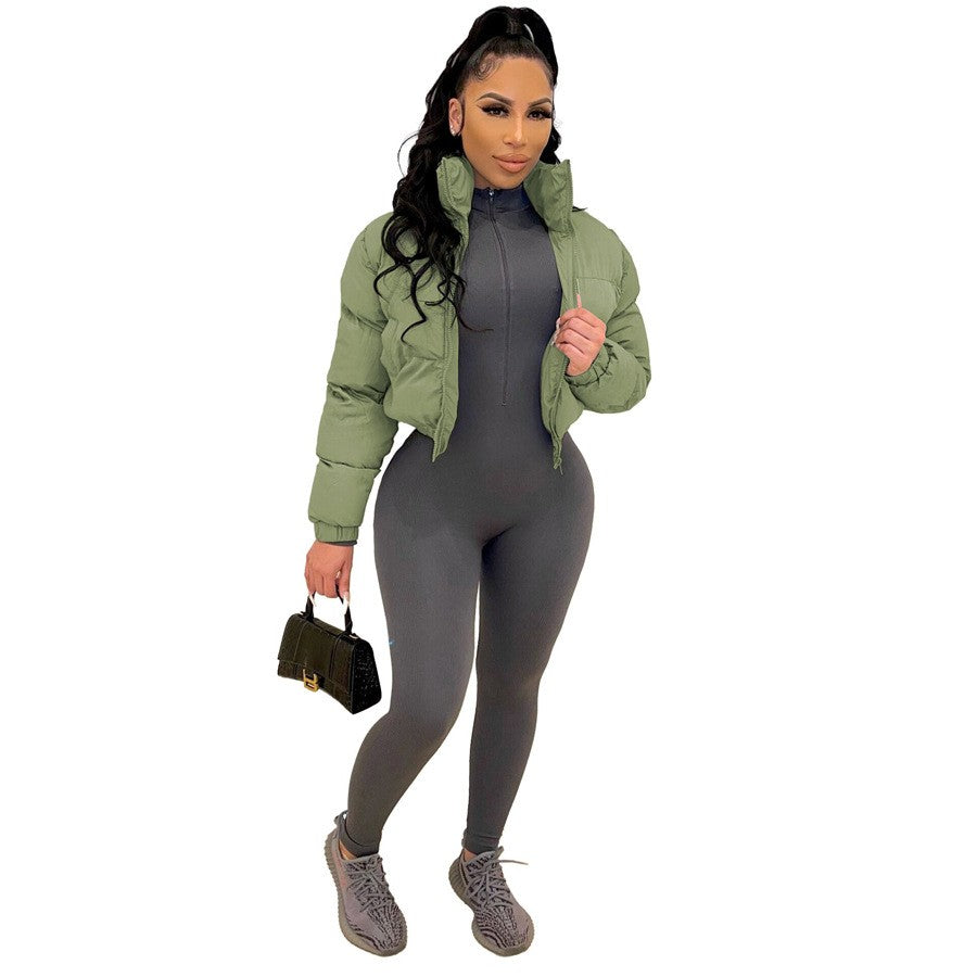 Jackets for Women Autumn Winter Fashin Long Sleeve Zipper Design Casual Plain O-Neck Daily Crop Puffer Jacket Coat