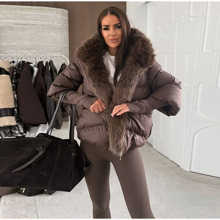 Vintage Women's Fur Coat Elegant Furs Collar Puffer Thicken Full Sleeve Jacket With Furs Female 2025 Autumn Winter Woman Coats
