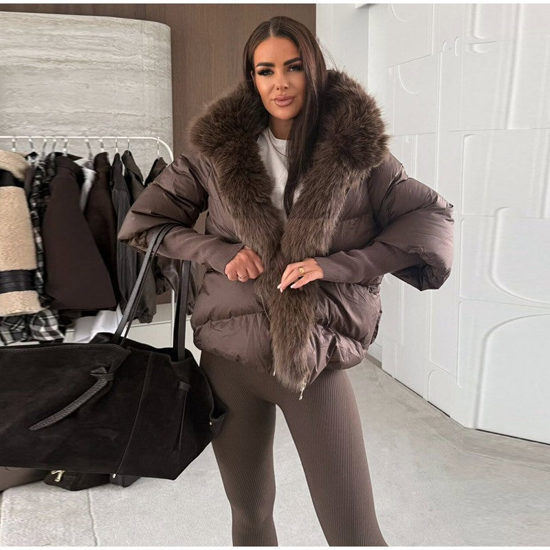 Vintage Women's Fur Coat Elegant Furs Collar Puffer Thicken Full Sleeve Jacket With Furs Female 2025 Autumn Winter Woman Coats