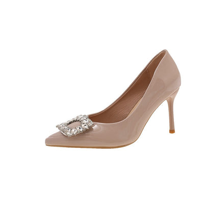 2025 Autumn Fashion New Sexy Banquet High Heels - Comfortable Crystal Square Buckle Pair with Dress Pointed Toe Women's Shoes