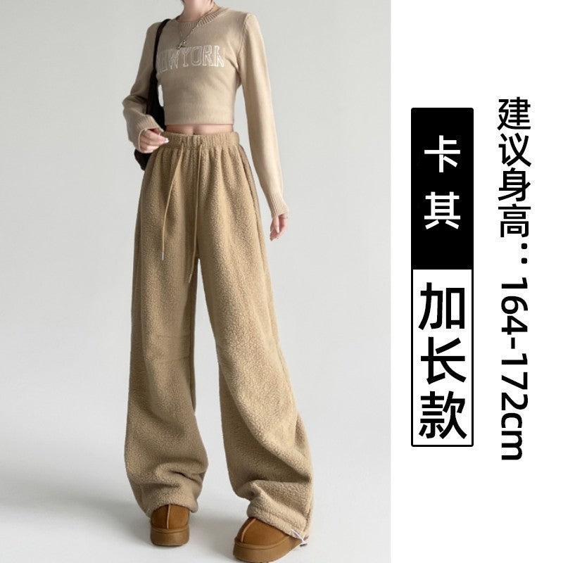 2025 New Winter Velvet Thick Pants Men Warm Straight Casual Pants Streetwear Loose Wide Leg Pants Thicken Lamb Wool Trousers