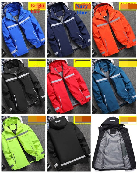 Lightweight Hooded Work Jacket, Waterproof Abrasion Resistant Reflective Outdoor Windbreaker