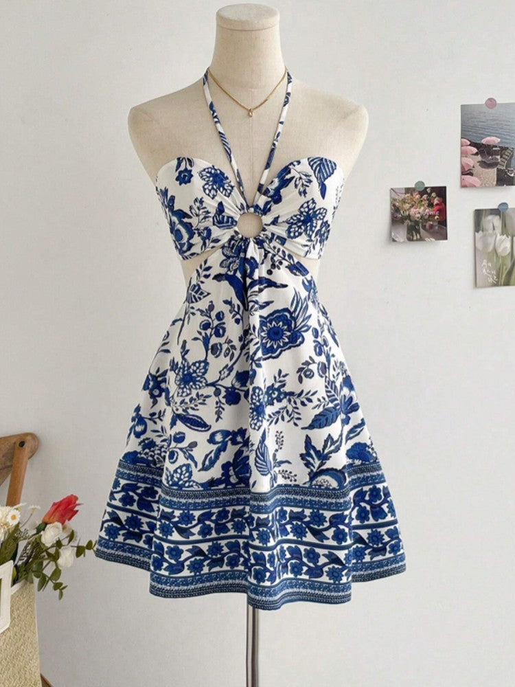 Women's Romantical Floral Print Halter Neck Sexy Fashionable Dress Easy to Create Lazy Stylish Vacation Style Dress