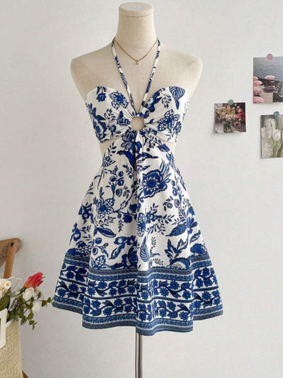 Women's Romantical Floral Print Halter Neck Sexy Fashionable Dress Easy to Create Lazy Stylish Vacation Style Dress