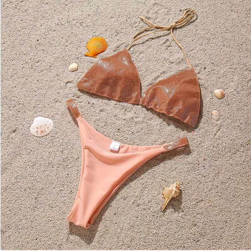 Halter Jewelled Sequins Diamond Bikini Women Swimsuit Female Swimwear Two Pieces Bikini Set Mini Micro Bathing Suit Swim Lady