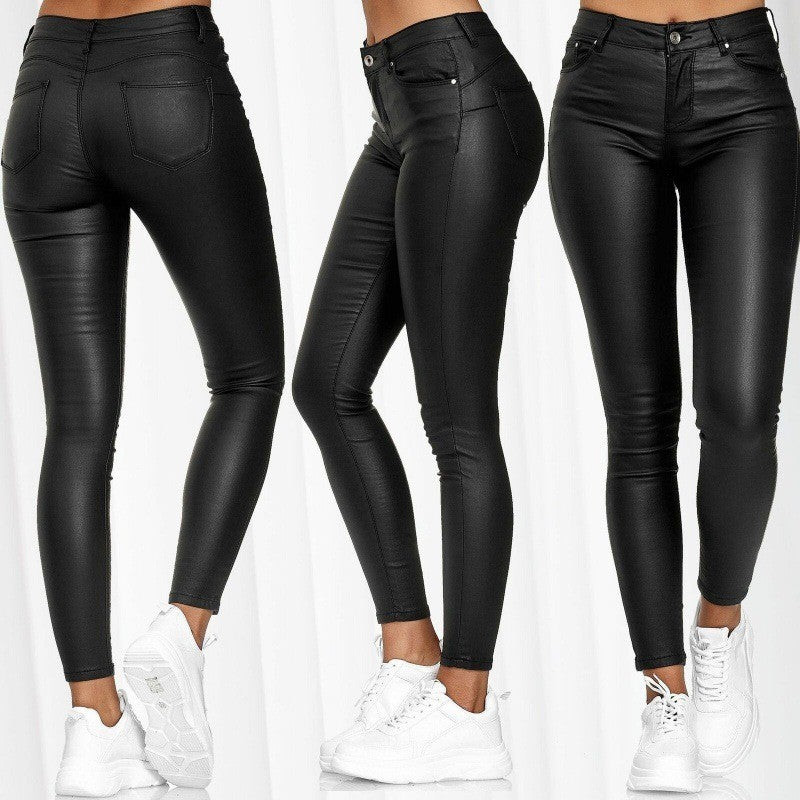 2025 Fashion Faux Leather Pants Women's Sexy Stretch Casual Leggings Solid  Leather Bodycon Pencile Pants For Women Streetwear