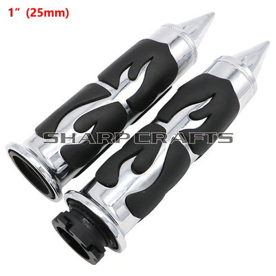 1" 25mm & 7/8'' 22mm Billet Rubber Flame Spike Hand Grips For Harley Honda Kawasaki Suzuki Yamaha  Bikes Cruiser Chopper Custom