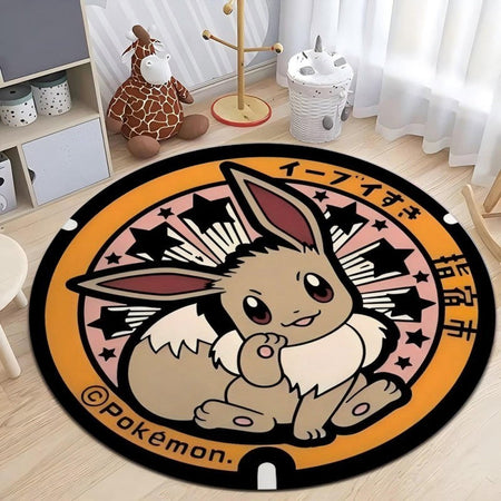 MINISO Japanese Anime Pokemon Round Rugs Non-Slip Floor Mat for Home Living Room Bedroom Circle Rug Washable Round Carpet Decor
