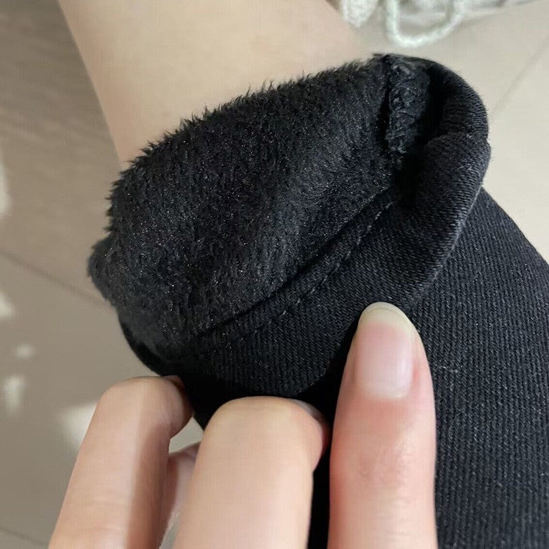 Winter Lady Thermal Plush Jeans Snow Warm Stretch Jeans Hot Sale High Waist Fleece Pants Female Straight Leg Denim Trousers