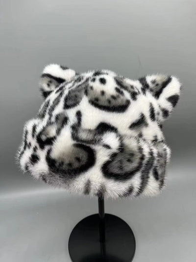Korean Winter Imitation Fur Bucket Hat For Women Fashion Leopard Print Fisherman Hats Thichen Warm Plush Outdoor Cute Basin Cap