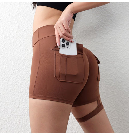 New Workout Fitness Training High Waist Scrunch Butt Seamless Sports Yoga Biker Shorts With Pocket For Women