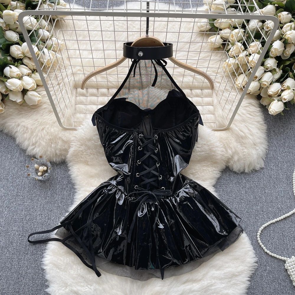 Role Student Complete Maid Cosplay School Costume Set Ruffle Cosplay Vacation Halloween Outfit Halter Dress Set Outfit Costume