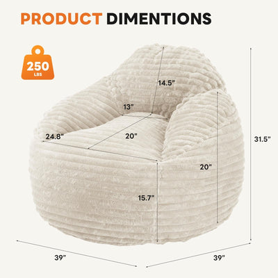 JHK Plush 39 InchBean Bag Chair for Gaming Reading Lazy Sofa Ergonomic Memory Foam Filled Couch For Living Room Furniture
