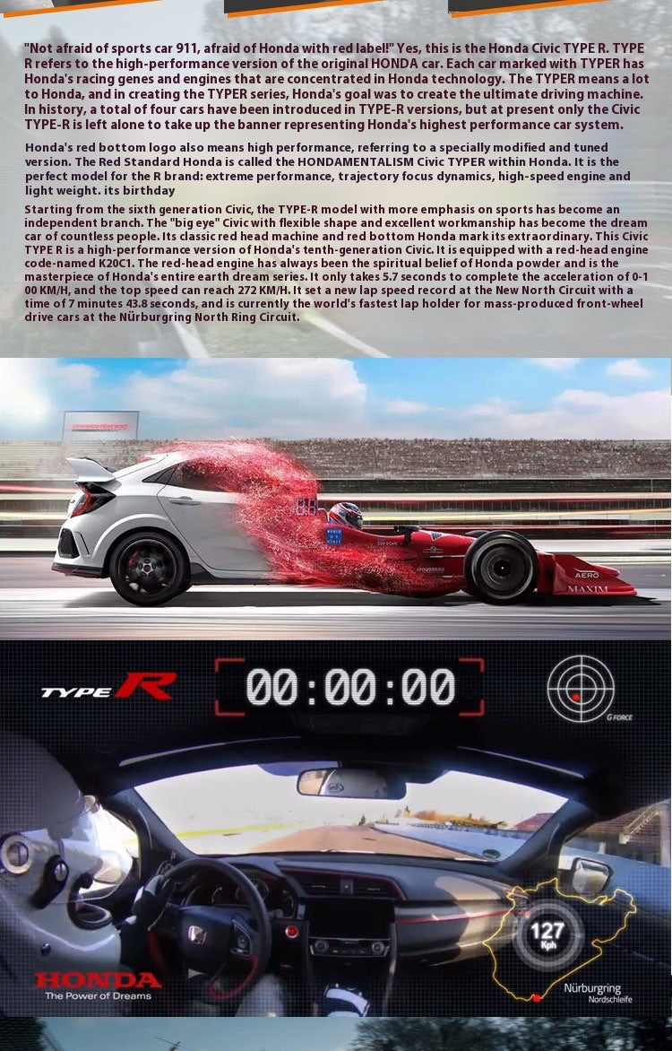 1:32 Honda Civic Type-R Alloy Sports Car Diecast Metal Model Car Central Control Ornaments Miniature Car Model Kids Toys Present