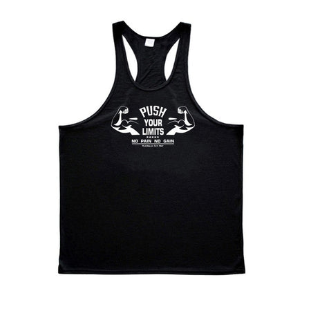 PUSH YOUR LIMITS NO PAIN NO GAIN Cotton Gym Tank Top Mens Bodybuilding Clothing Y Back Fitness Stringer Singlets Workout Shirt