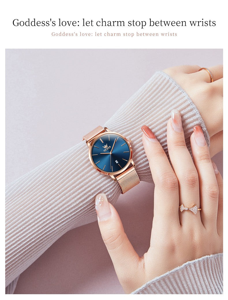 OLEVS 5869 Fashion Women's Watches Milanese Mesh Belt Waterproof Simplicity Versatile Quartz Watch for Lady Original Wristwatch