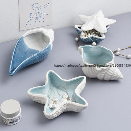 Mediterranean Ceramic Shell Ornaments Living Room Decorations Ocean Jewelry Box Multi-Functional Storage Accessories