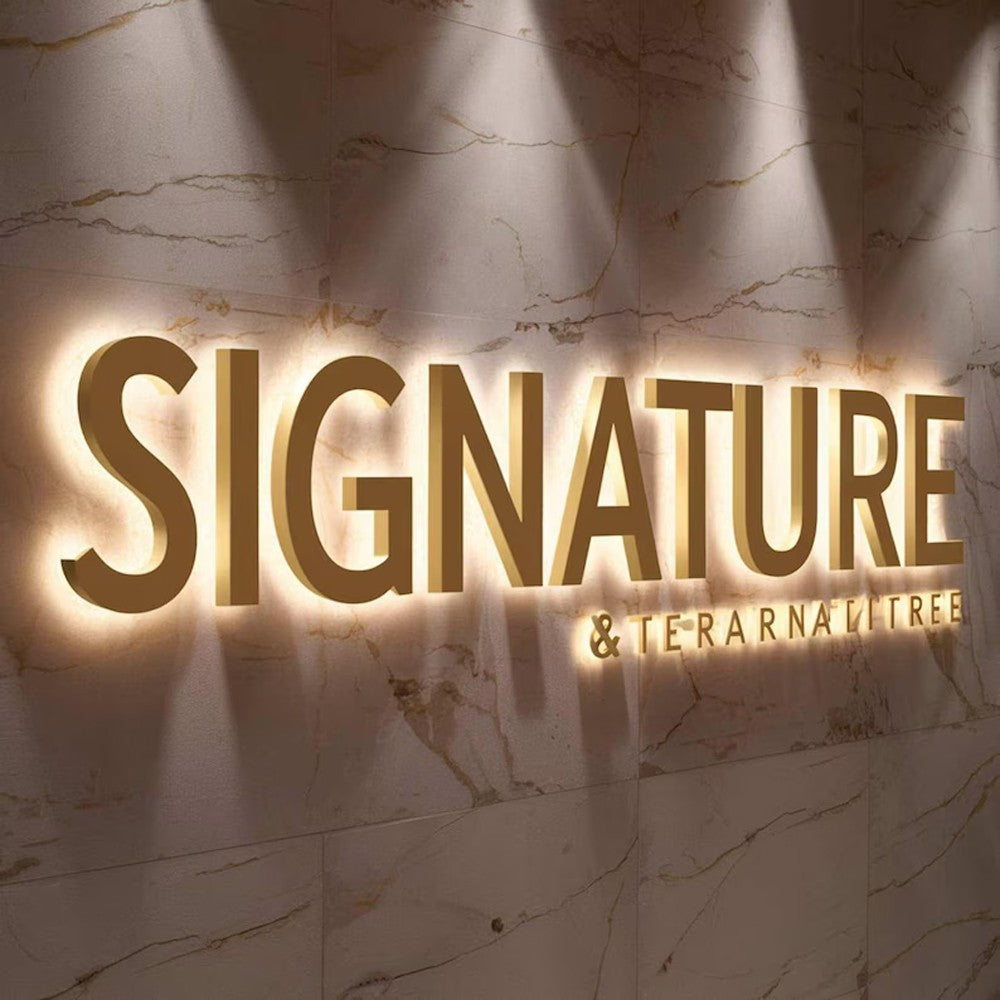 Gold 3D Outdoor Letters Illuminated Metal Backlit Sign Custom LED Lighted Company Business Signage for Indoor/Outdoor Use