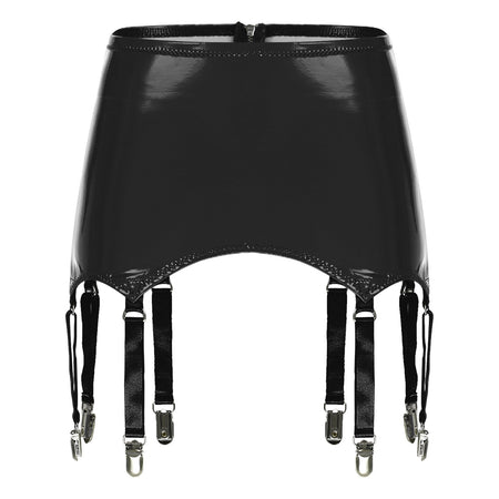 Womens Garters Latex Skirts Ladies Suspender Belt Wet Look Patent Leather Mini Skirts Garters with Metal Clips Clubwear Costume