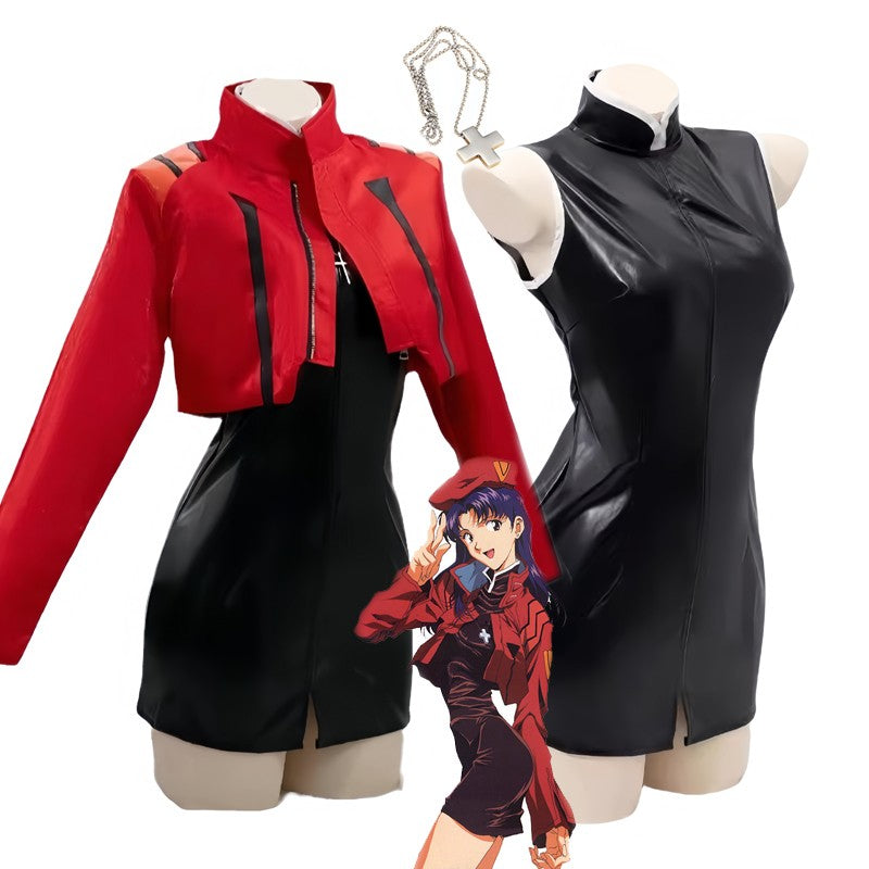 Katsuragi Misato Cosplay Costume Anime EVA Katsuragi Misato Cosplay Red Jacket Dress Uniform Halloween Party Costume For Women