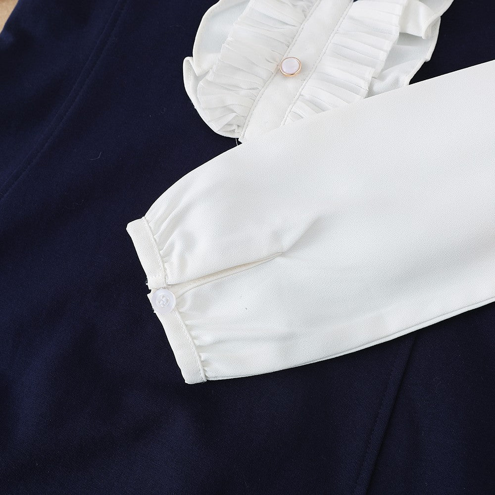 Girls Dresses 2025 Preppy Style Dresses Kids Ruffle Collar Long Sleeved Clothes Children Dresses with Bow for 5-12 Years