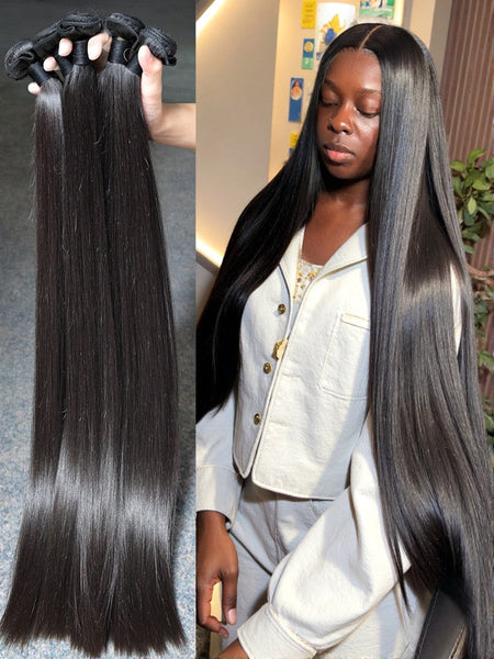 26 28 30 Inches Straight Human Hair Bundles Brazilian Raw Remy Weave 100% Unprocessed Extension Weft Natural Black For Women
