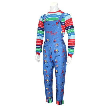 Movie Horror  Chucky  Adult Chucky Cosplay Costume with Striped Shirt and Jumpsuit for Chucky Overalls Halloween Costumes