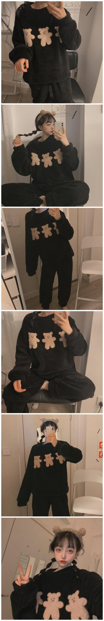 2pcs/Set Women's Pajamas Winter Facecloth Long-Sleeved Padded And Thickened Warm Student Pajamas Homewear Suit Bear Girls Clothe