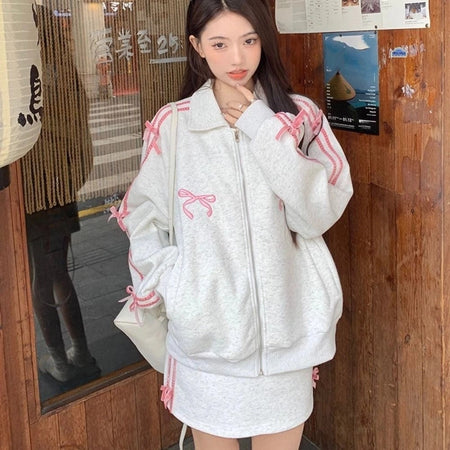 Lapel Collar Long Sleeved Hooded Y2k Sweet Korean Ins Sweatshirts for Women Clothing Loose Autumn Zipper Coat Top Women