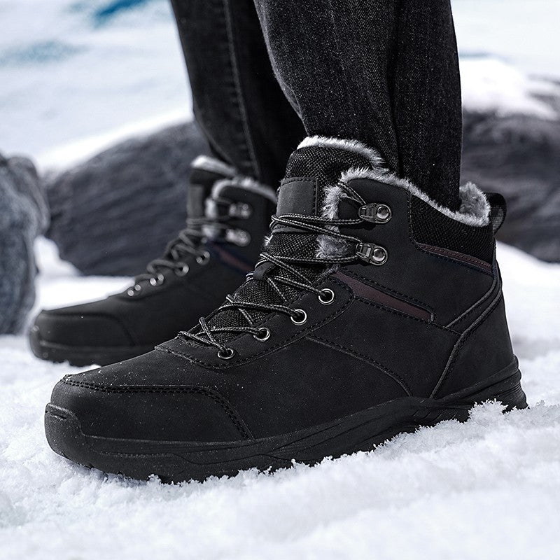 New Autumn and Winter High-Top Thick-Soled Fleece-Lined Men's Snow Boots, Outdoor Hiking Shoes, Hunting Boots, Hiking Boots