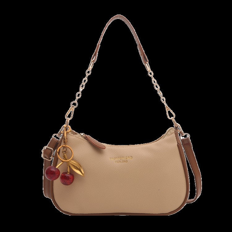Cherry Pedant Shoulder Underarm Bag Women's Fashion Handbags Causal Hobos Purses Ladies Hand Bags Pu Leather for Work Travel