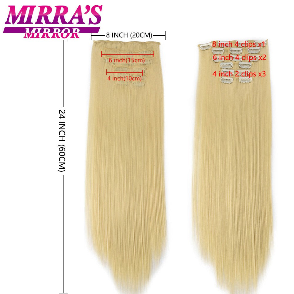 16 Clips in Hair Extensions 24Inchs Long Straight Hairstyle Synthetic Blonde Black Hairpieces Heat Resistant Fake Hair 6Pcs/Set