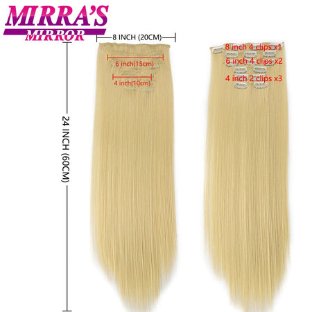 16 Clips in Hair Extensions 24Inchs Long Straight Hairstyle Synthetic Blonde Black Hairpieces Heat Resistant Fake Hair 6Pcs/Set