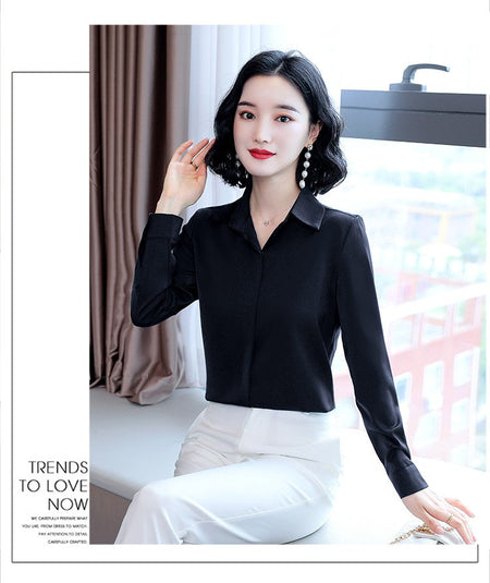 Women Silk Office Shirt 2025 Fashion Long Sleeve Casual Female Tops Elegant Ladies Vintage White Satin Blouses Shirts Oversized