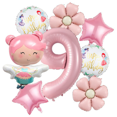 Cute Butterfly Fairy Theme Princess Birthday Foil Balloons Pink Wing Fairy Rainbow Balloons 4th Birthday Party Decorats