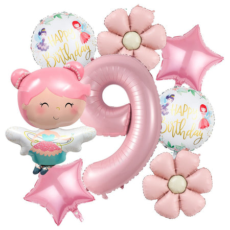 Cute Butterfly Fairy Theme Princess Birthday Foil Balloons Pink Wing Fairy Rainbow Balloons 4th Birthday Party Decorats
