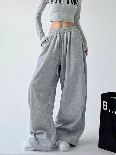 Y2K Harajuku Wide Leg Sweatpants Women Streetwear Baggy Oversize Gray Sports Pants High Waist Drawstring Casual Joggers Trousers