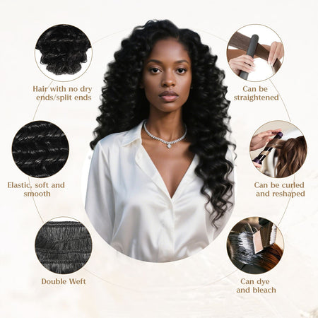 Wacur 12A Deep Wave Bundle real Human Hair Braided Extension 12-30Inches Natural Black 100% Virgin Remy Hair Extension for woman