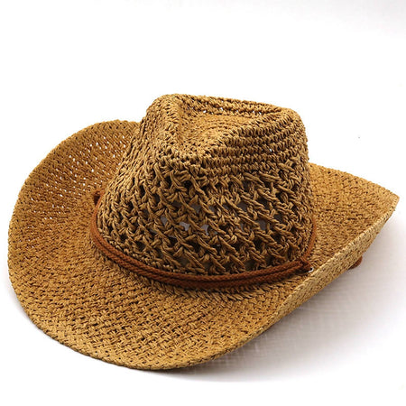 Women's Ethnic Style Cowboy Hat Hollow Out Breathable Summer Outdoor Casual Vacation Fashion Weave Wide Shapeable Brim Hats