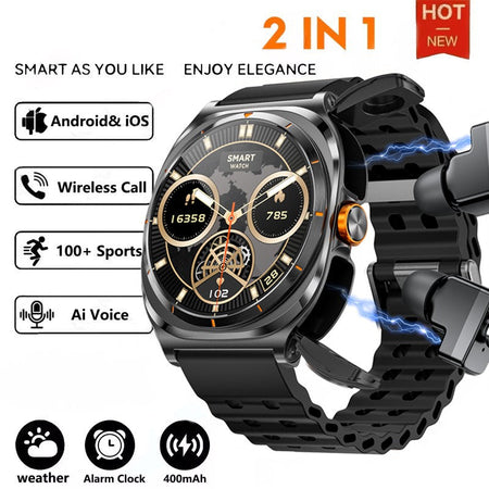 Bluetooth Call IP68 Waterproof 2025 New Upgraded 2-in-1 TWS Bluetooth Earphones Smart Watch For Men and Women Sports Smartwatch