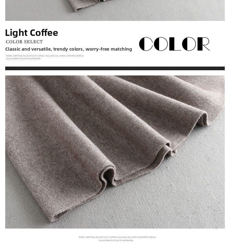 Autumn Winter Women's Mid-Length Knitted Pleated Skirt High Waist A-Line Long Skirt Loose Fuzzy Wool Skirt Double ket