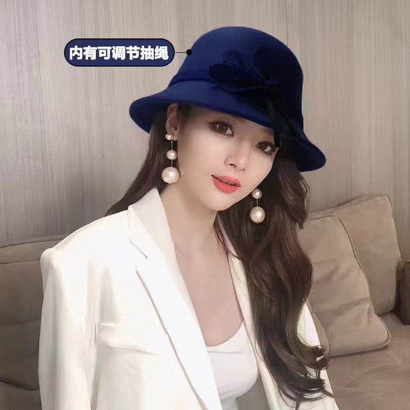 2022 Autumn Winter Fedoras Women Hat Elegant Vintage Bowknot Wool Ladies Hat Dome Felt Wedding Church Jazz Cap Female Bow Bowler