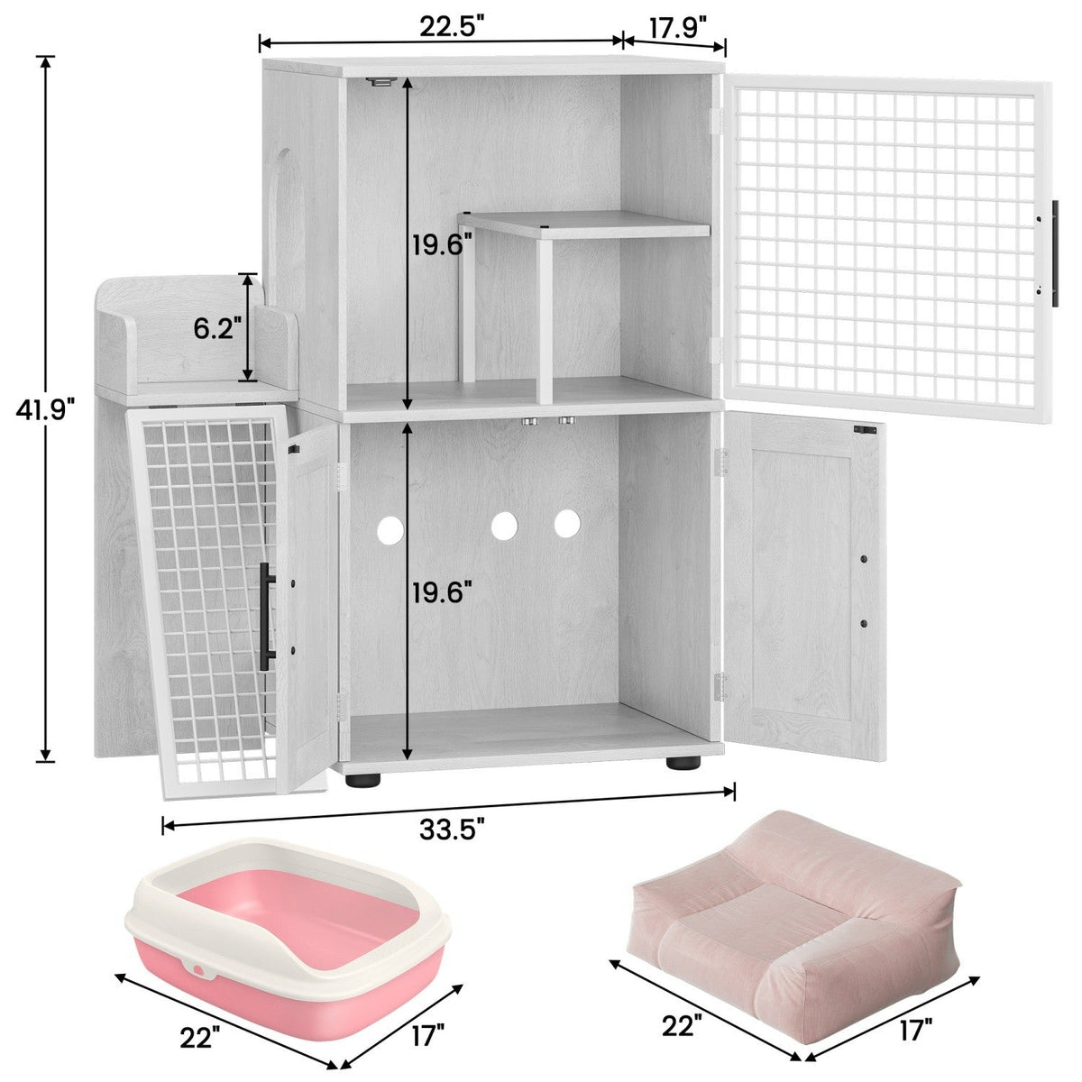 Cat Litter Box Enclosure with Platform,Double Layer Cat Litter Hidden Furniture,Cat Washroom Furniture,Cat House with Ladder