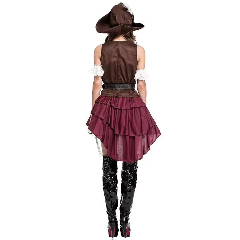 Adult Halloween Pirate Costume Women Drama Stage Performance Captain Jack Role Play Dress