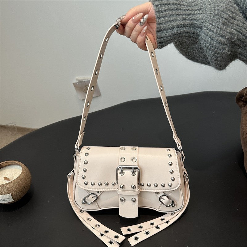 Shoulder Bag for Women Punk Style Purse PU Leather Rock Fashion Handbags with Rivet Small Trendy Armpit Purse